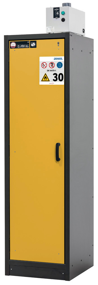 asecos fire-rated hazardous materials cabinet Basis-Line, anthracite/yellow, 3 shelves, Model 30-63L - 1