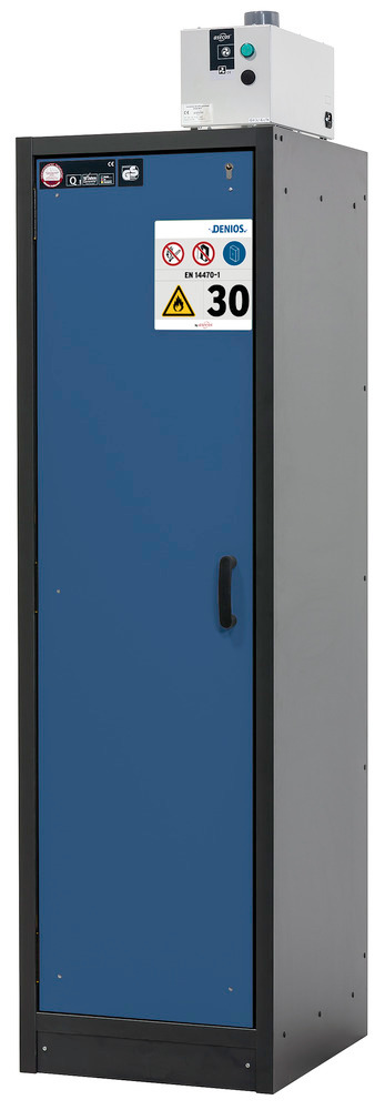 asecos fire-rated hazardous materials cabinet Basis-Line, anthracite/blue, 3 shelves, Model 30-63L - 1