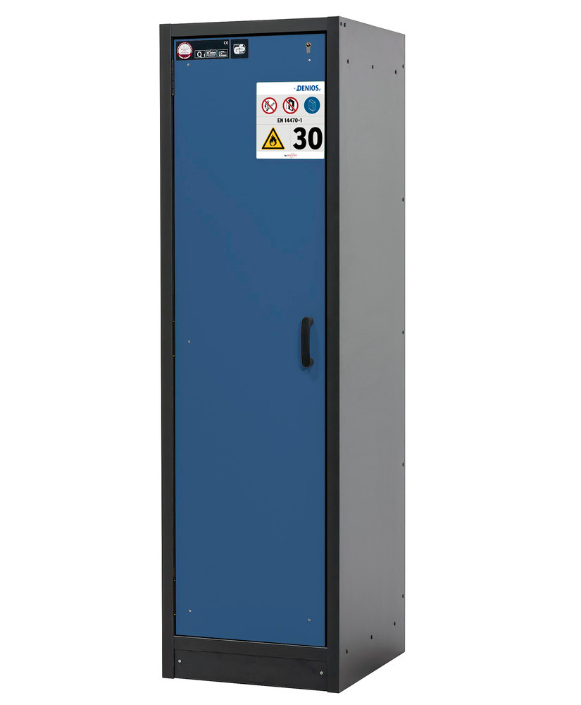 asecos fire-rated hazardous materials cabinet Basis-Line, anthracite/blue, 3 shelves, Model 30-63L - 1