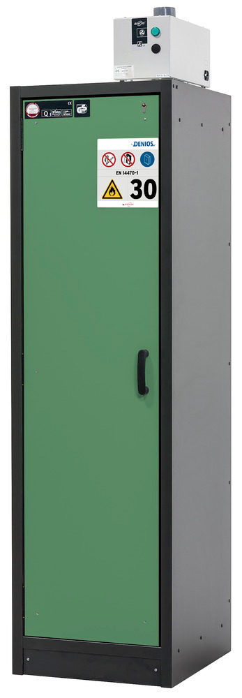 asecos fire-rated hazardous materials cabinet Basis-Line, anthracite/green, 3 shelves, Model 30-63L - 1