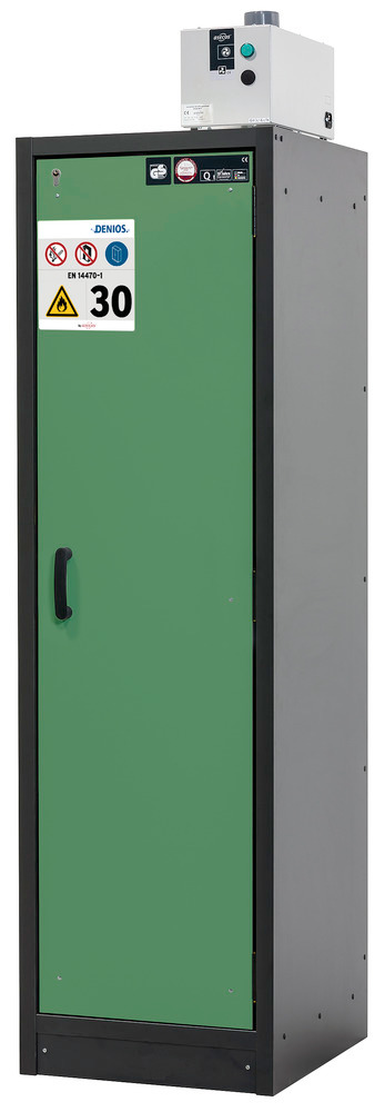 asecos fire-rated hazmat cabinet Basis-Line, anthracite/green, 4 slide-out spill trays, Model 30-64R - 4