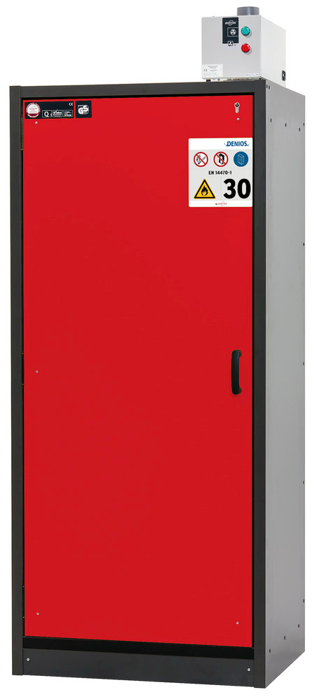 asecos fire-rated hazmat cabinet Basis-Line, anthracite/red, 4 slide-out spill trays, Model 30-94L - 1