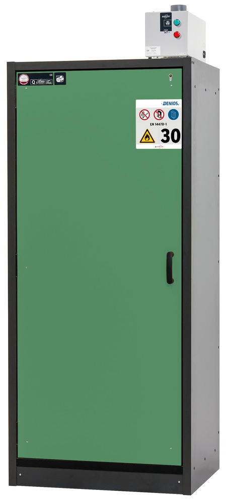 asecos fire-rated hazmat cabinet Basis-Line, anthracite/green, 6 slide-out spill trays, Model 30-96L - 5