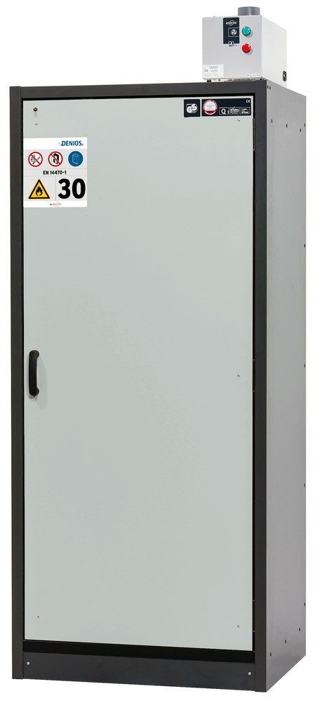 asecos fire-rated hazmat cabinet Basis-Line, anthracite/grey, 6 slide-out spill trays, Model 30-96R - 1