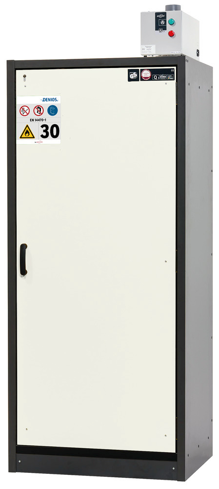 asecos fire-rated hazmat cabinet Basis-Line, anthracite/white, 4 slide-out spill trays, Model 30-94R - 1