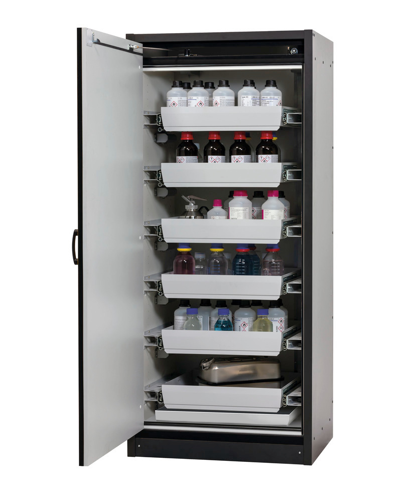asecos fire-rated hazmat cabinet Basis-Line, anthracite/grey, 6 slide-out spill trays, Model 30-96R - 2
