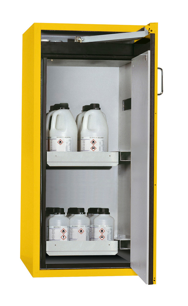asecos Feuerbeständiger Gefahrstoffschrank Edition, 2 Auszugswannen, Türanschlag rechts, gelb