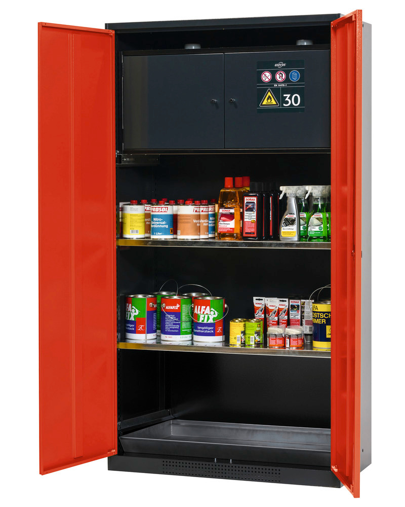 Armario químicos Systema-Plus CS-30, antracita y rojo, caja RF y estantes regulables - 1