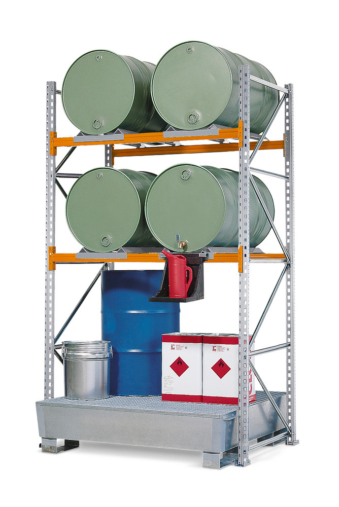Drum rack FR-2514/6G for 4 x 205 l horizontal drums & 4 x 205 l standing drums, basic shelf - 1