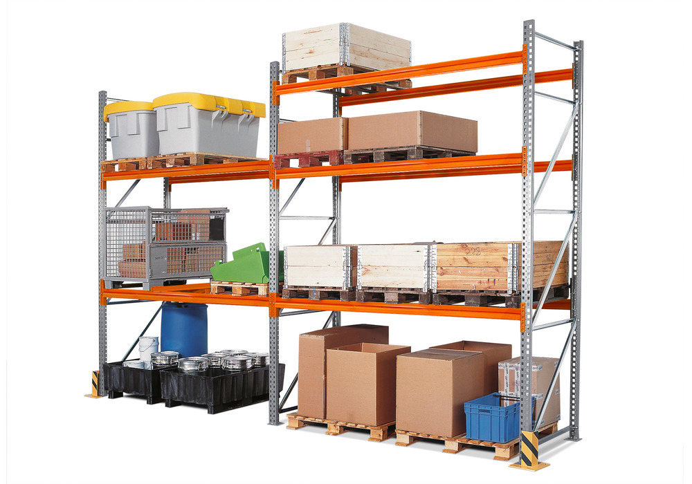 Pallet rack, basic unit, shelf width 2700 mm, 2 storage levels, 2900 x 1100 x 3800 mm - 1
