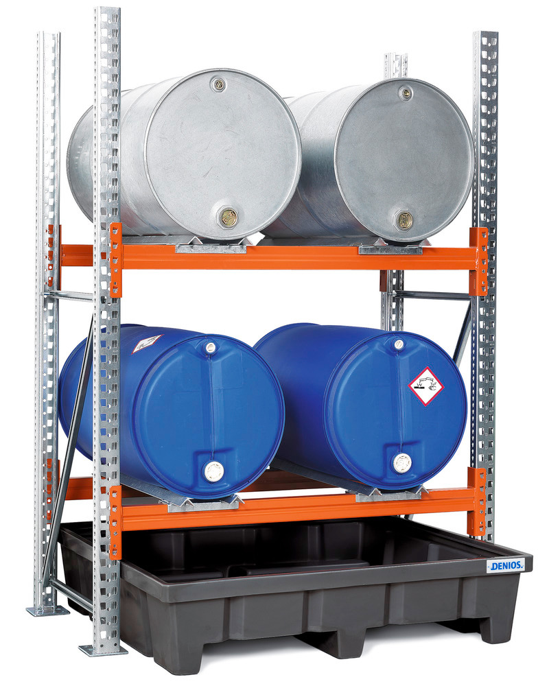 Drum rack FRP-2014/4 for 4 x 205 litre horizontal drums,  extension shelf - 1