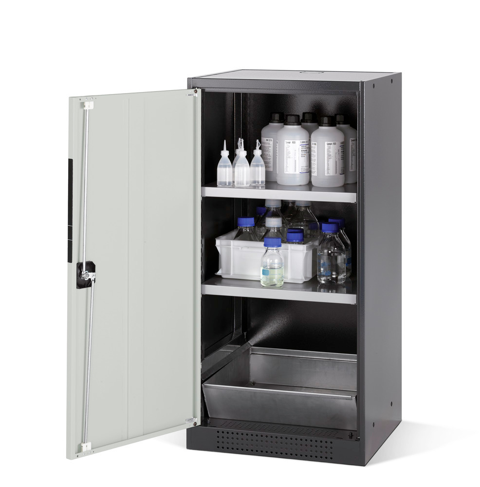 Chemicals cabinet Systema CS-52L, body anthracite, wing doors grey, 2 inliners and spillage decking