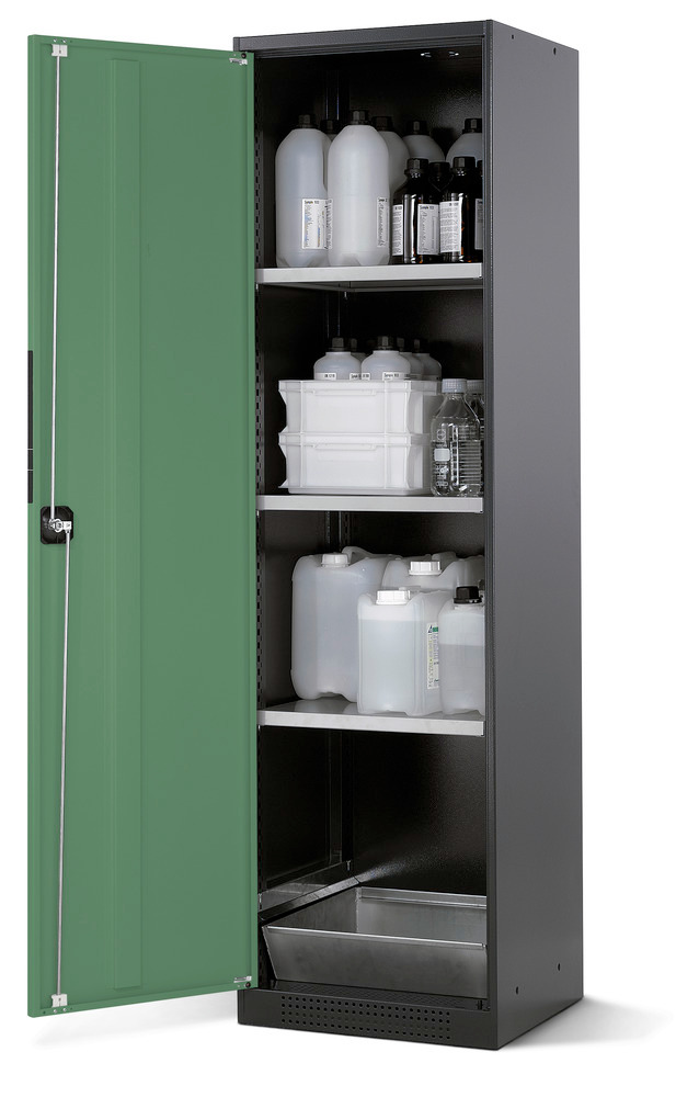 Armário para químicos asecos, Systema CS-53L, corpo antracite, verde, 3 estantes e bacia - 1