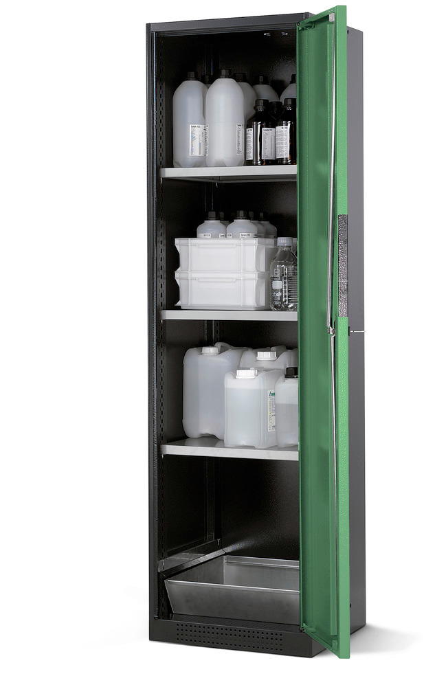 Armoire pour produits chimiques Systema CS-53R, anthracite / verte, 3 étagères et bac au sol