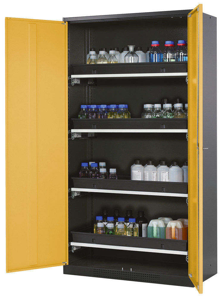 asecos chemicals cabinet Systema-T CS-104, body anthracite, yellow, inc. 4 pull-out shelves - 1