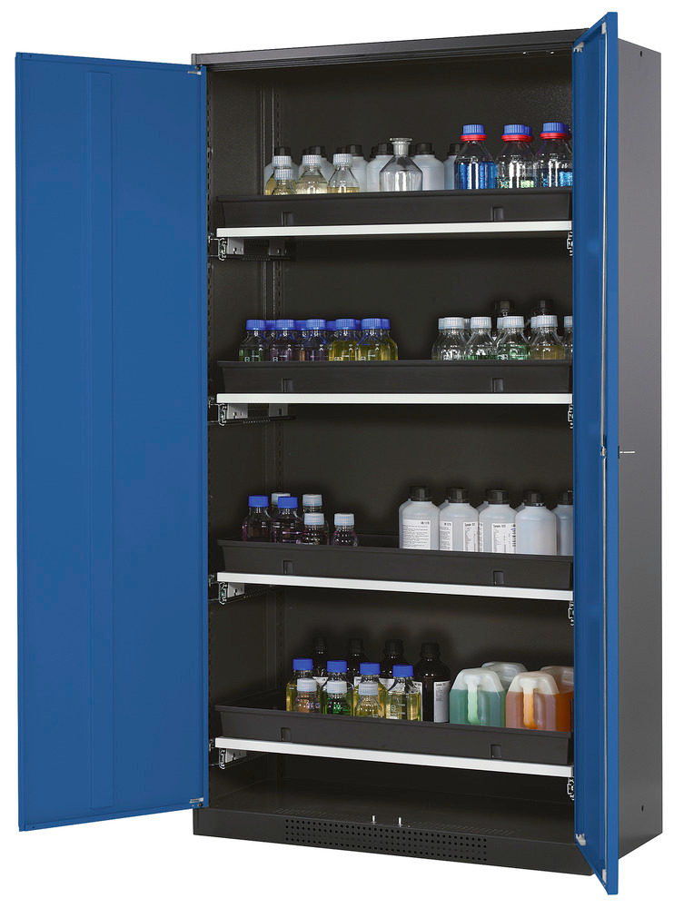 Armário para químicos Systema-T CS-104, corpo antracite, azul, 4 estantes removíveis - 1