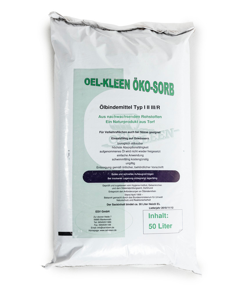 Granulat, Oel-Kleen Öko-Sorb, olieabsorbent af naturfibre, ikke-slibende, flyder på vand, 50 l sæk - 1