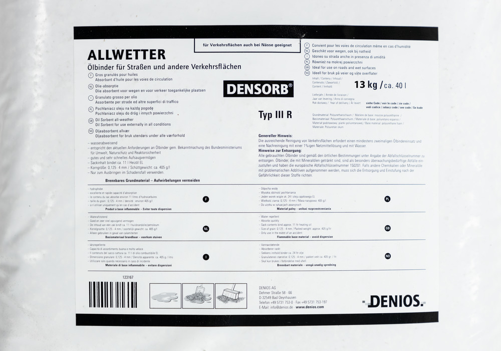 Granulat Densorb, oljebinder/absorbent for bruk i all slags vær, 40 liter - 5