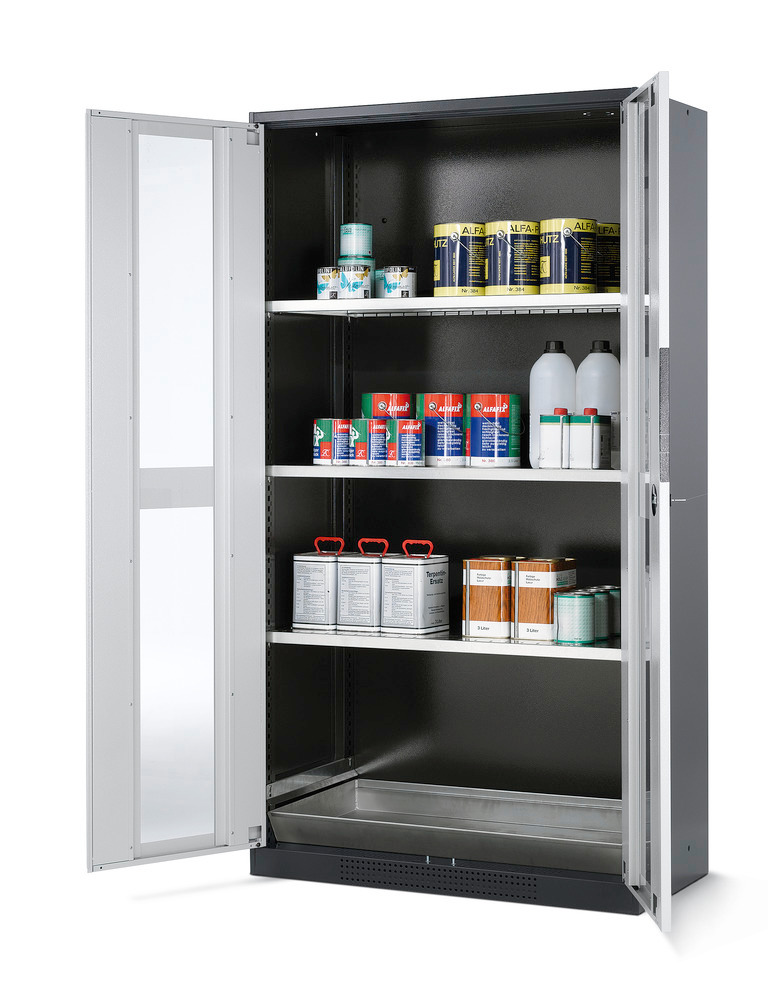 Chemicals cabinet Systema CS-103G, body anthracite, wing doors grey, 3 inliners and spillage decking - 1
