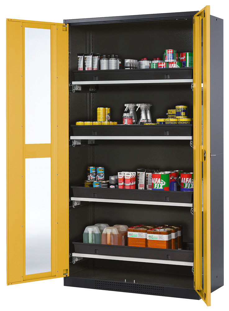asecos chemicals cabinet Systema-T CS-104G, body anthracite, yellow, inc. 4 pull-out shelves - 1