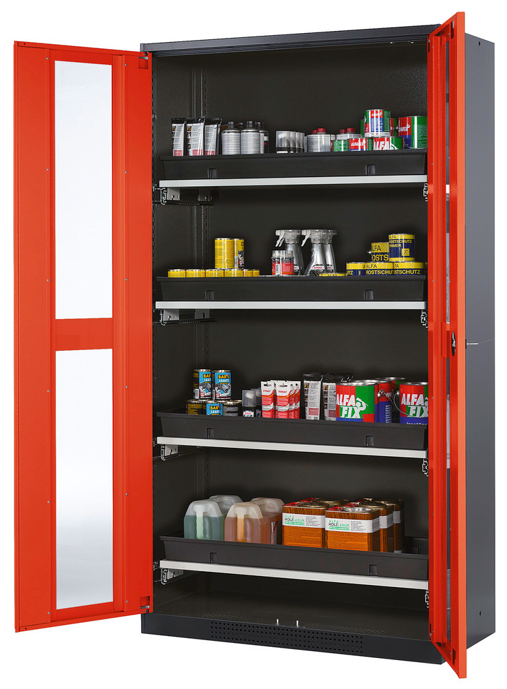 asecos chemicals cabinet Systema-T CS-104G, body anthracite, red, inc. 4 pull-out shelves - 1