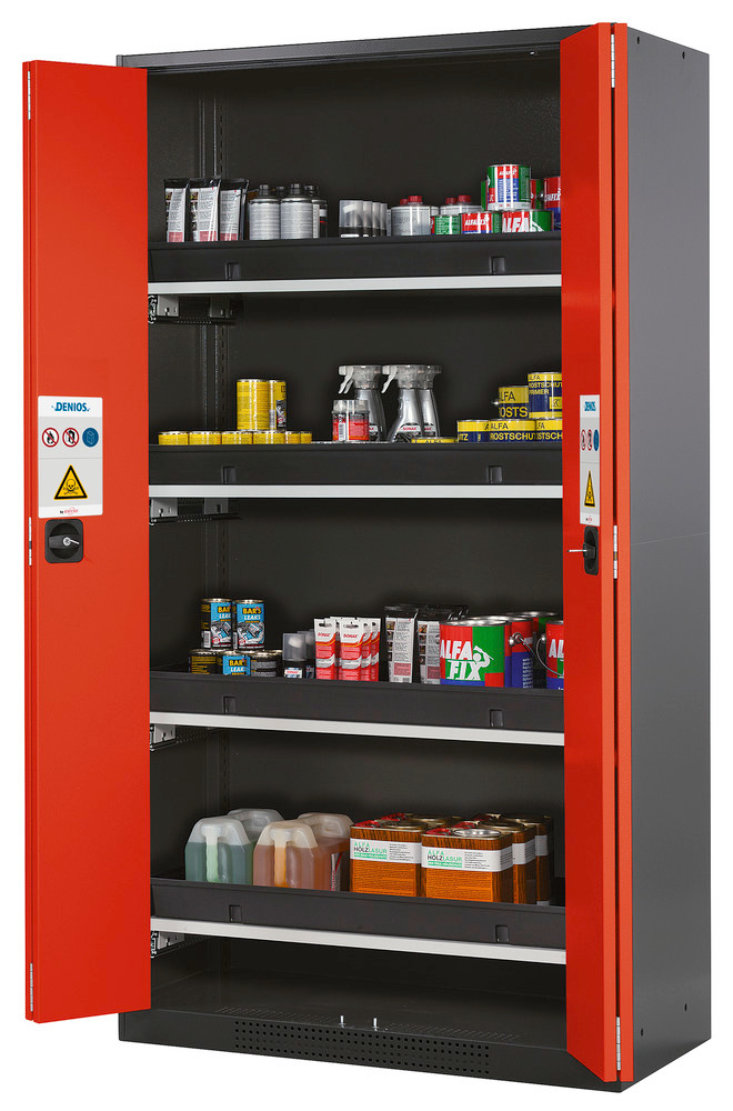 asecos chemicals cabinet Systema-T CS-104F, body anthracite, fold doors red, inc 4 pull-out shelves - 1
