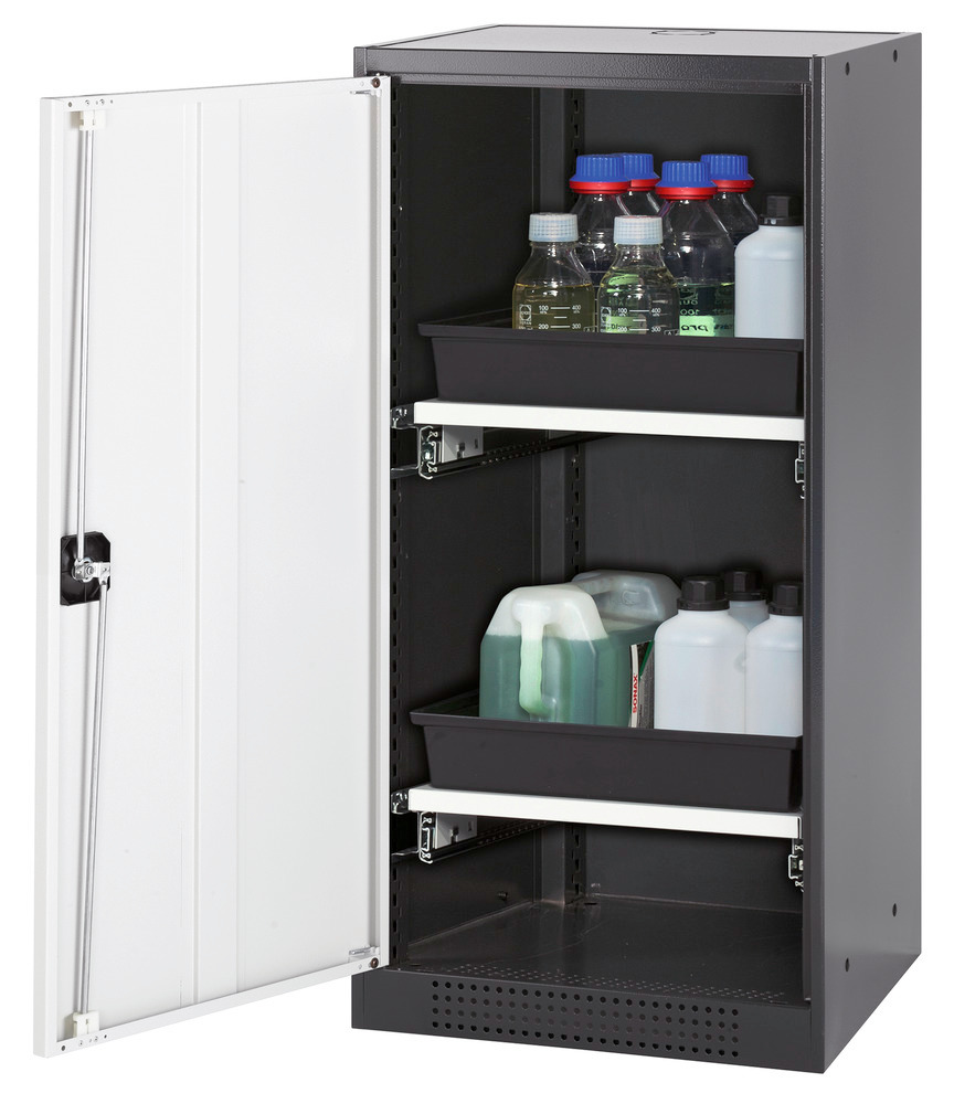 Skriňa na chemikálie Systema CS-52L, dverový záves vľavo, 2 výsuvné vane, biele dvere - 1