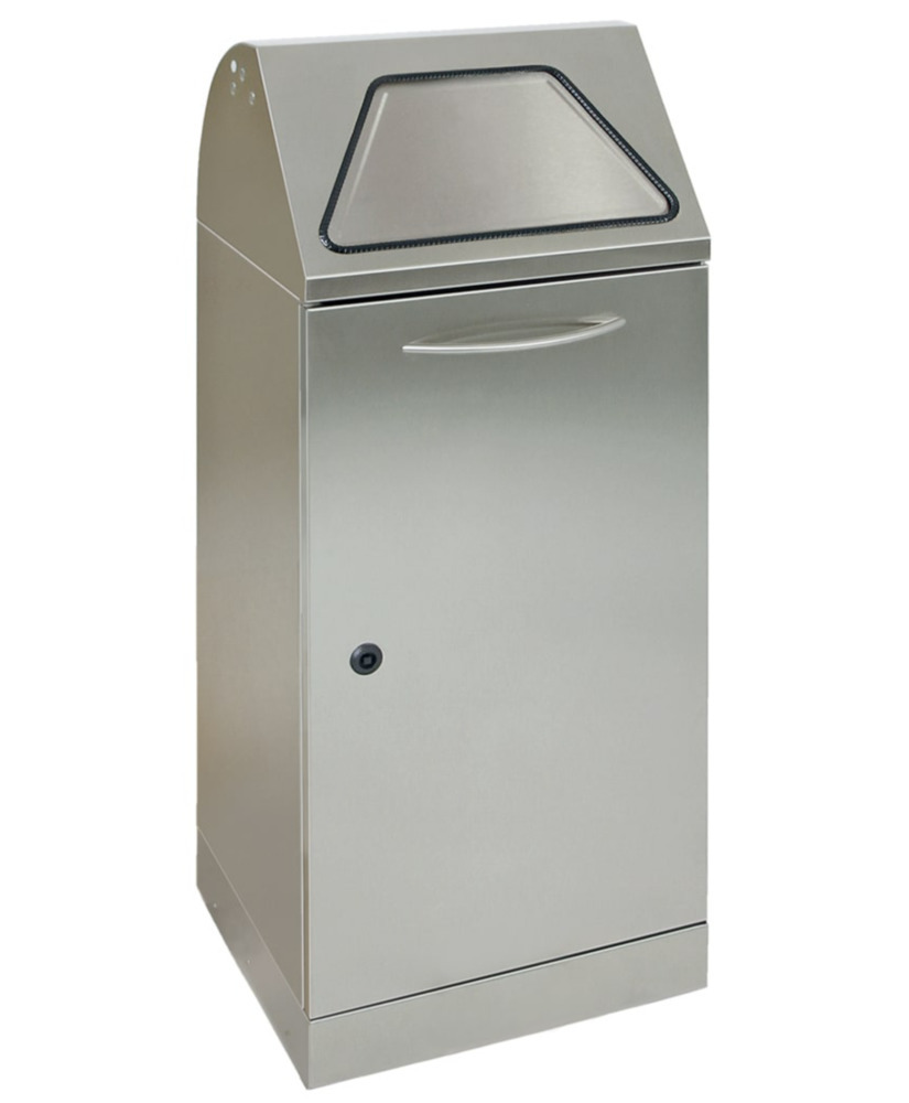 Fire-inhibiting stainless steel recyclable material container, hand operated, sack hoop, 75 litre