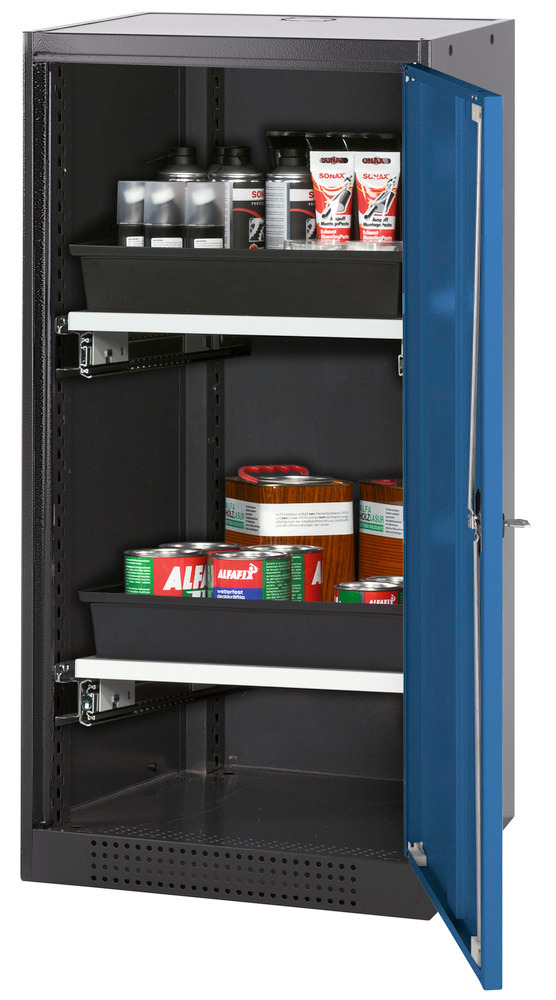 asecos chemicals cabinet Systema-T CS-52R, body anthracite, wing doors blue, 2 pull-out shelves - 1