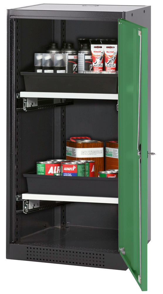 asecos chemicals cabinet Systema-T CS-52R, body anthracite, wing doors green, 2 pull-out shelves - 1