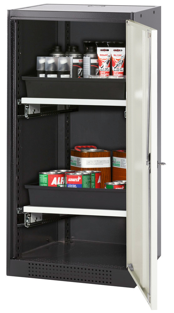 asecos chemicals cabinet Systema-T CS-52R, body anthracite, wing doors white, 2 pull-out shelves - 1