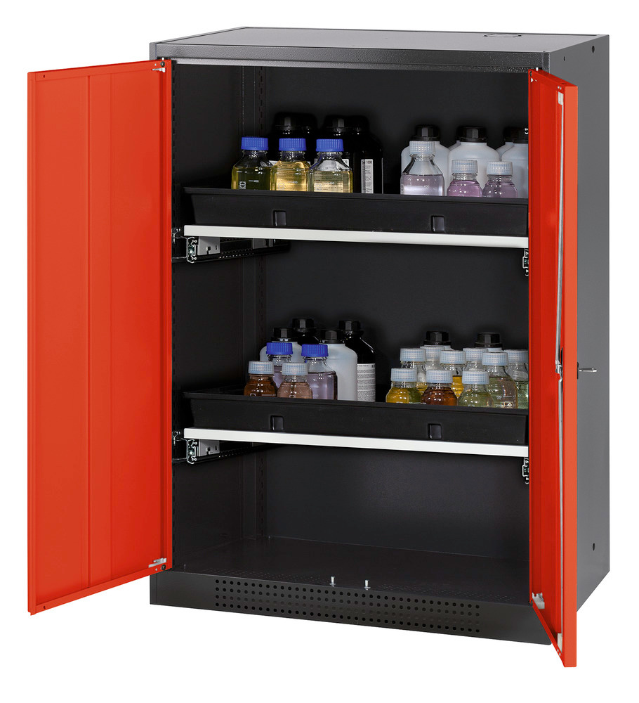 asecos chemicals cabinet Systema-T CS-82, body anthracite, wing doors red, 2 pull-out shelves - 1