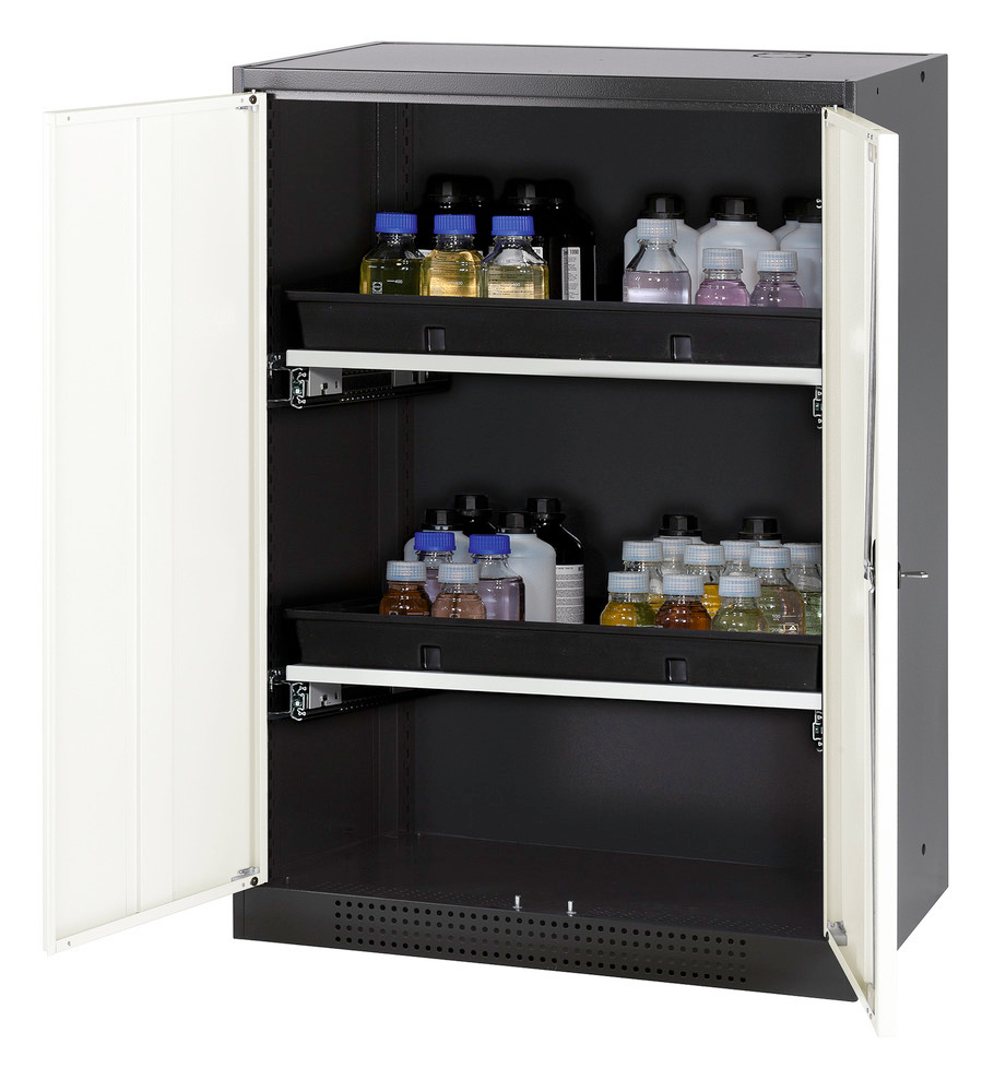 asecos chemicals cabinet Systema-T CS-82, body anthracite, wing doors white, 2 pull-out shelves - 1
