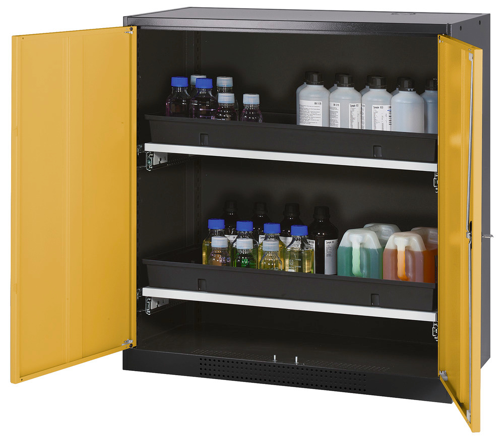 Kemikalieskab Systema CS-102, kabinet antracitgrå, gule fløjdøre, 2 udtræk