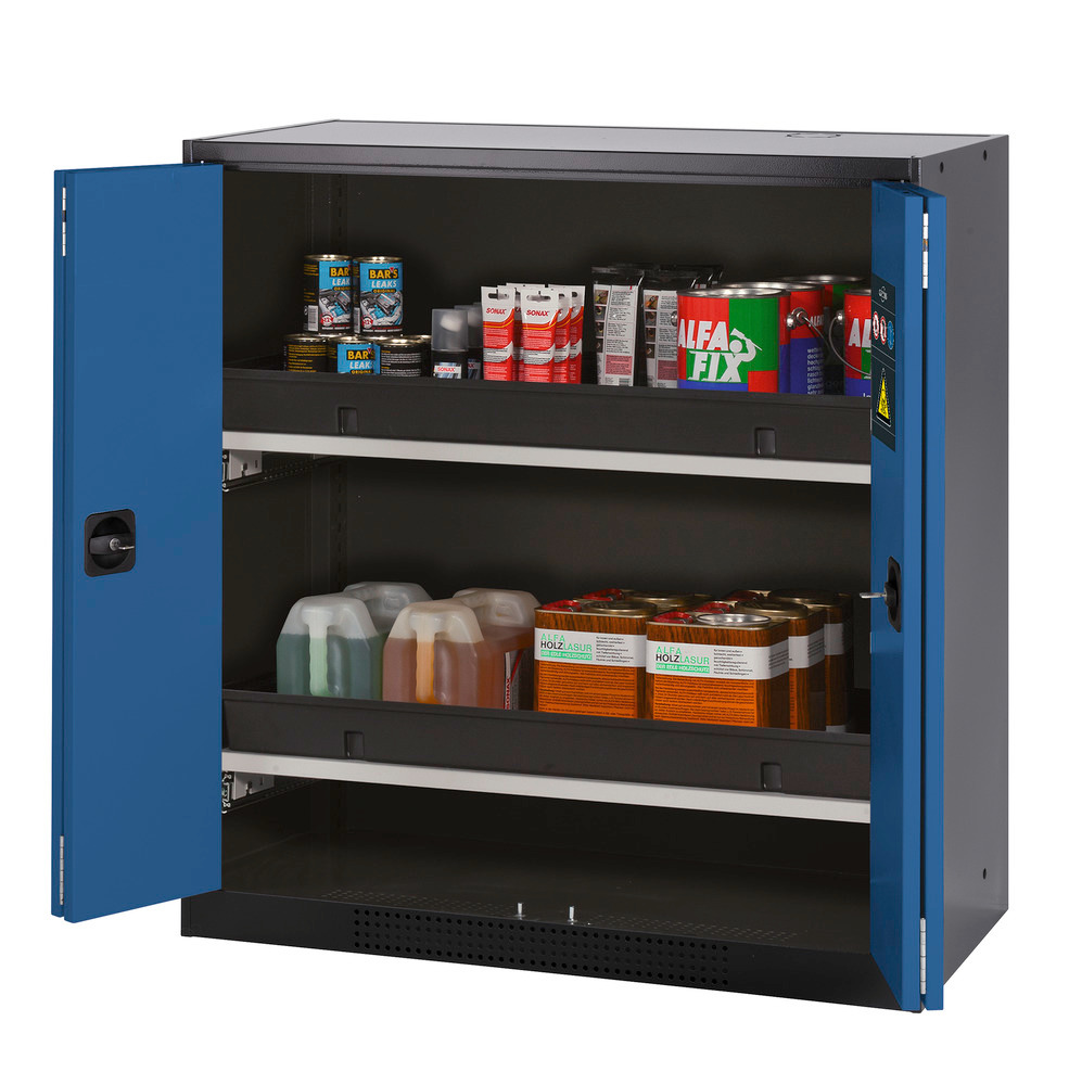 Armário para químicos Systema-T CS-102F, antracite, portas de fole azul, 2 estantes removíveis - 1