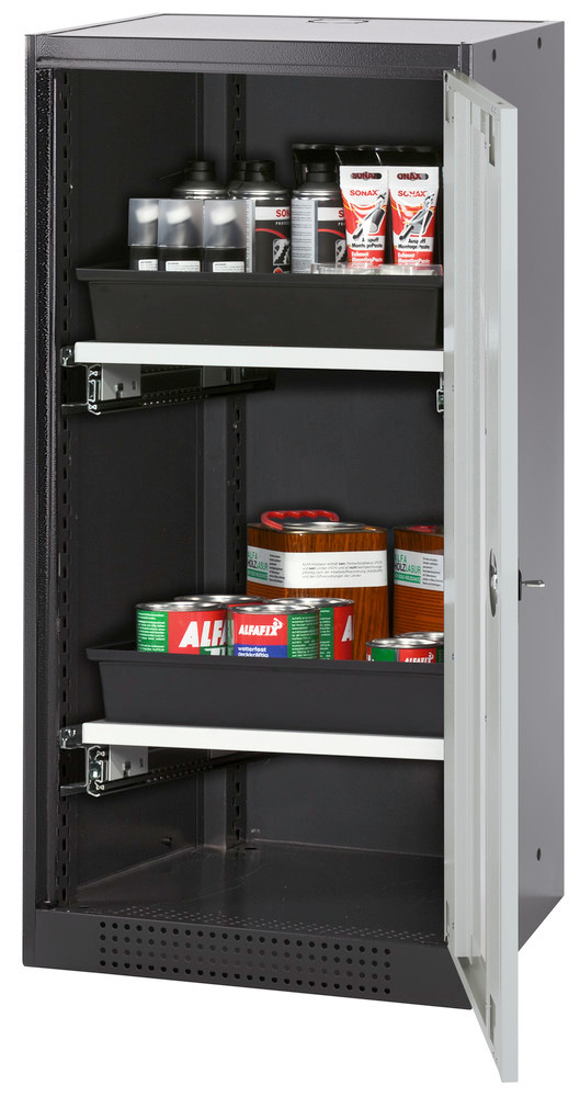 asecos chemicals cabinet Systema-T CS-52RG, body anthracite, wing doors grey, 2 pull-out shelves