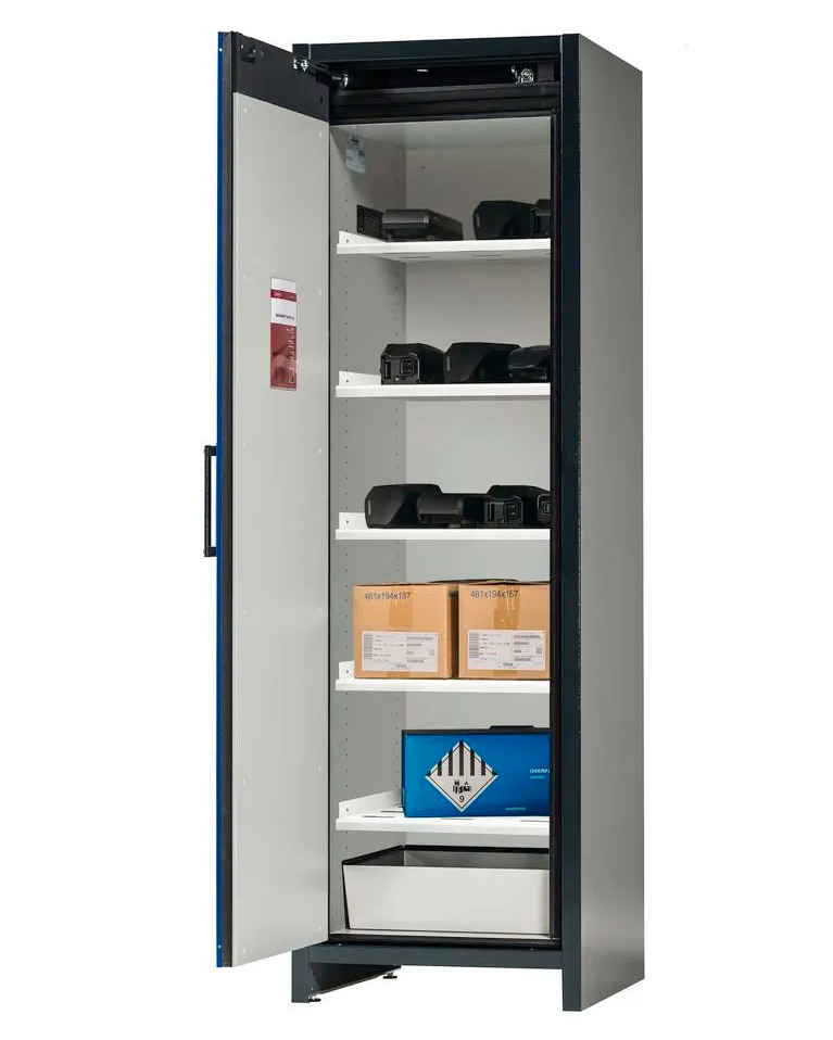 asecos lithium-ion storage cabinet, 90 Min fire resistant, 5 Shelves, 1 Door - 1