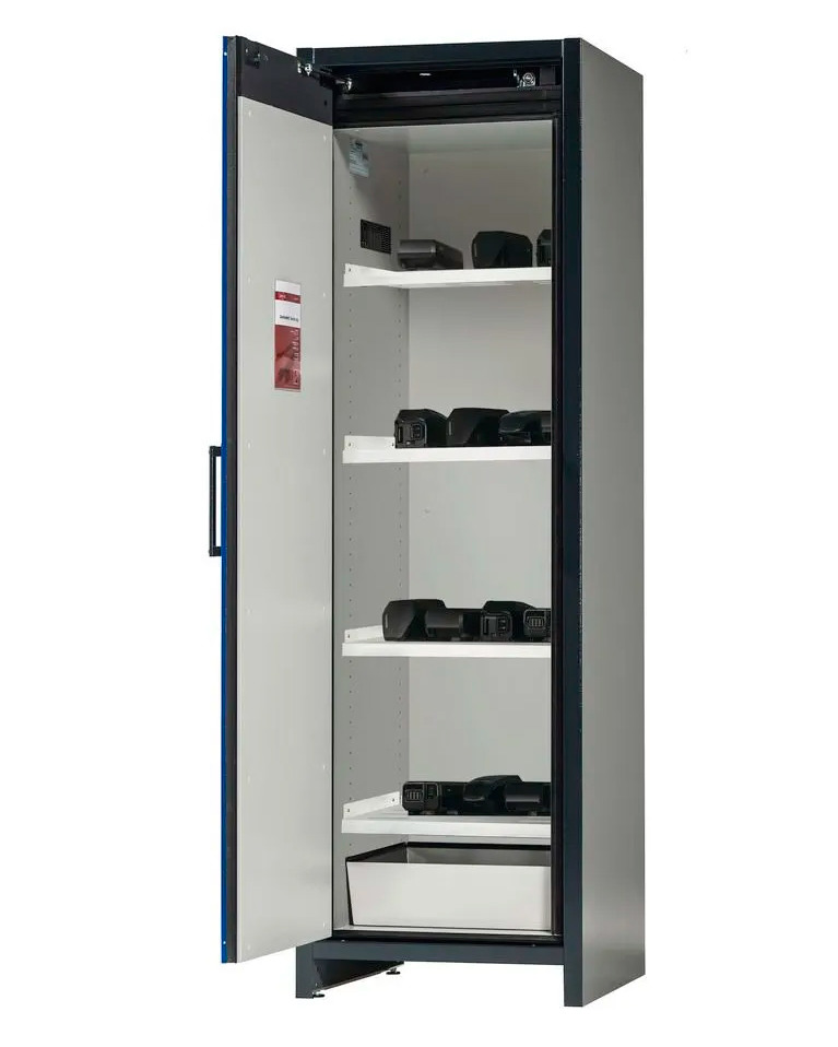 Asecos lithium-ion storage cabinet, 90 Min fire resistant, 4 Shelves, 1 Door - 1