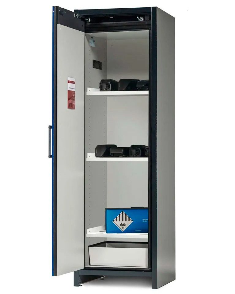 asecos - 90 minute li-ion storage cabinet - single door - 60 cm - 60w - 3 shelves - 1