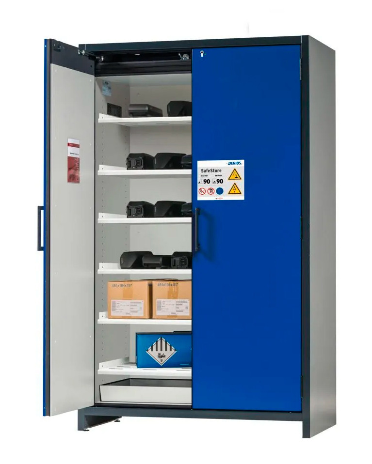 asecos lithium-ion storage cabinet, 90 Min fire resistant, 6 Shelves, 2 Doors - 1