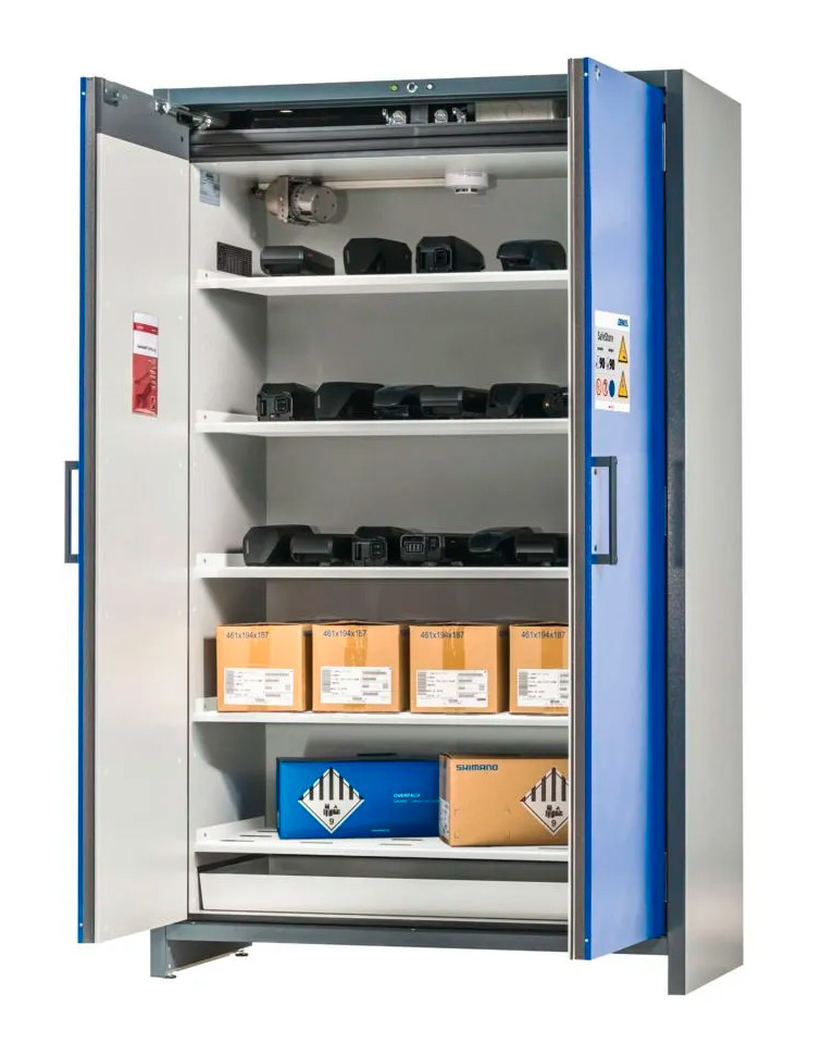 asecos lithium-ion storage cabinet, 90 Min fire resistant, 5 Shelves, 2 Doors - 5