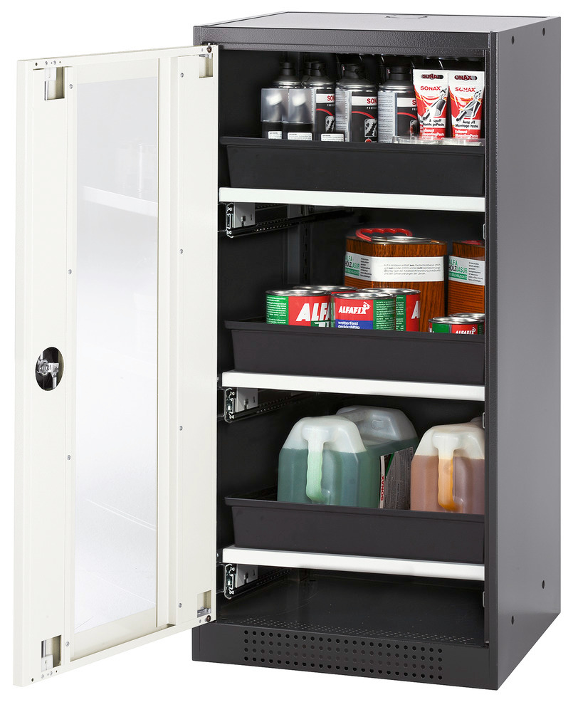 asecos chemicals cabinet Systema-T CS-53LG, body anthracite, wing doors white, 3 pull-out shelves