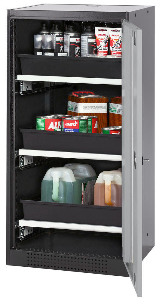 asecos chemicals cabinet Systema-T CS-53RG, body anthracite, wing doors silver, 3 pull-out shelves - 1