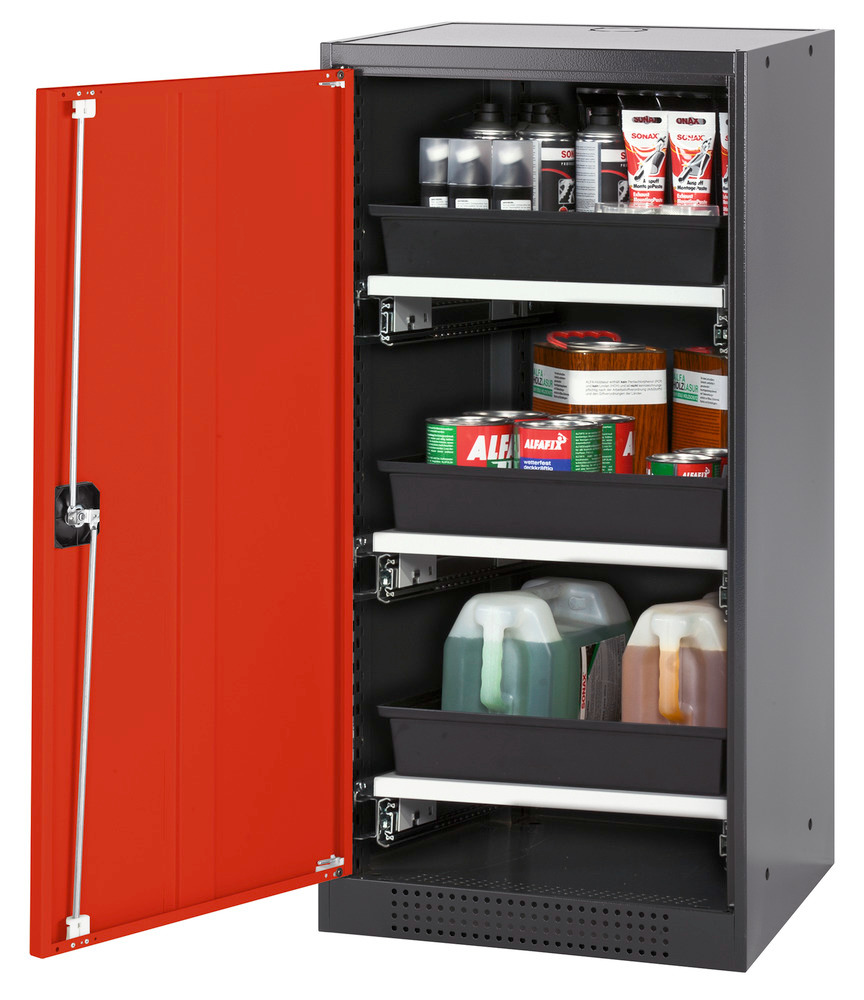 asecos chemicals cabinet Systema-T CS-53L, body anthracite, wing doors red, 3 pull-out shelves - 1
