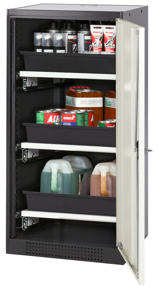 asecos chemicals cabinet Systema-T CS-53R, body anthracite, wing doors white, 3 pull-out shelves - 1