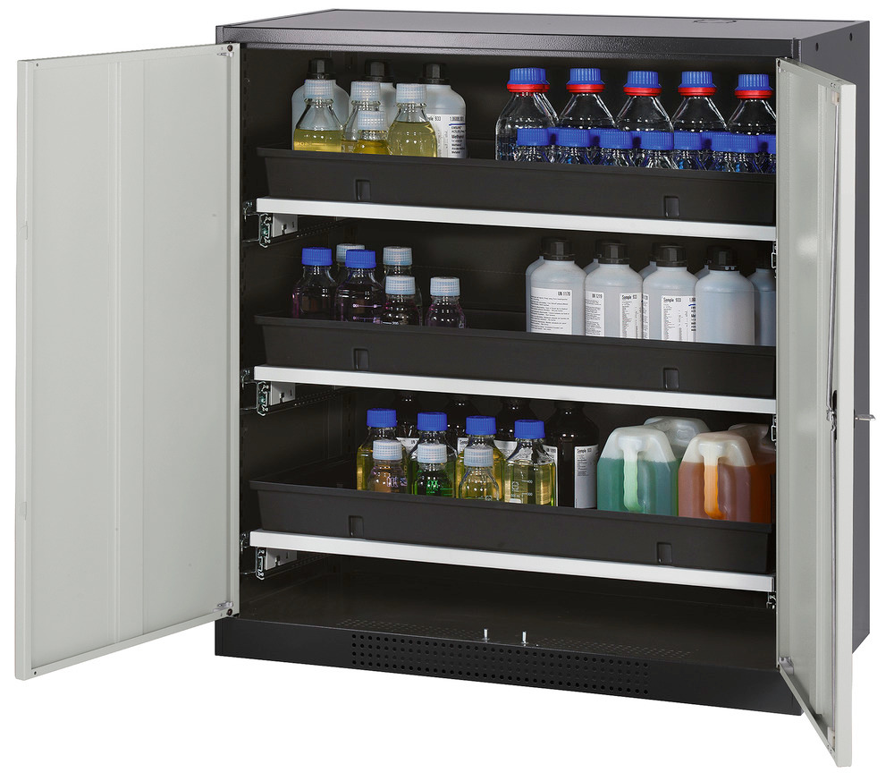 asecos chemicals cabinet Systema-T CS-103, body anthracite, wing doors grey, 3 pull-out shelves