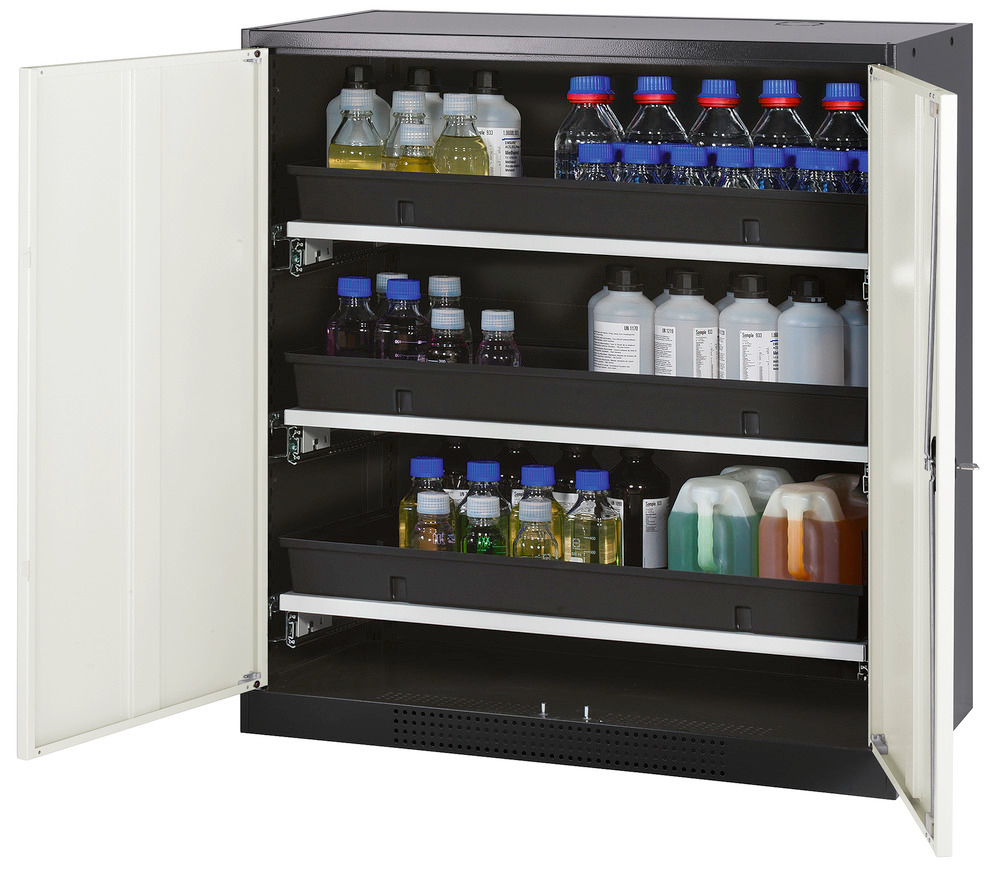 asecos chemicals cabinet Systema-T CS-103, body anthracite, wing doors white, 3 pull-out shelves - 1