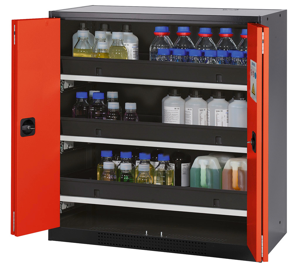 Chemicals cabinet Systema CS-103F, body anthracite, folding doors red, 3 slide-out sumps - 1
