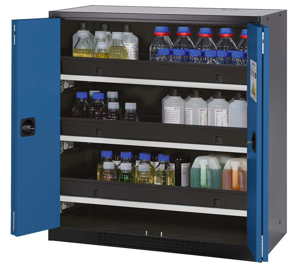 Kemikalieskab Systema CS-103F, kabinet antracitgrå, blå foldedøre, 3 udtræk