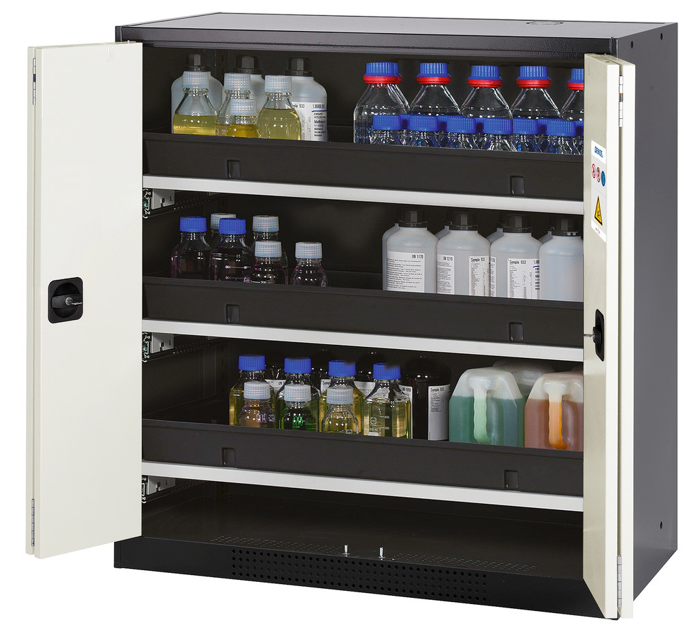 Kemikalieskab Systema CS-103F, kabinet antracitgrå, hvide foldedøre, 3 udtræk - 1